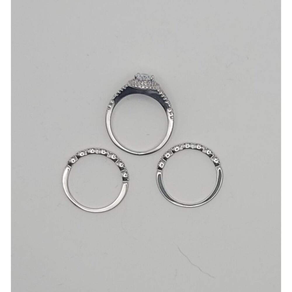 18k Filled White Gold 1.81 Ct. White Sapphire 3 Piece Ring - Size 9 - Picture 7 of 10